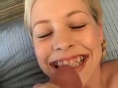 Check out my marvelous blond girlfriend eating my cum
